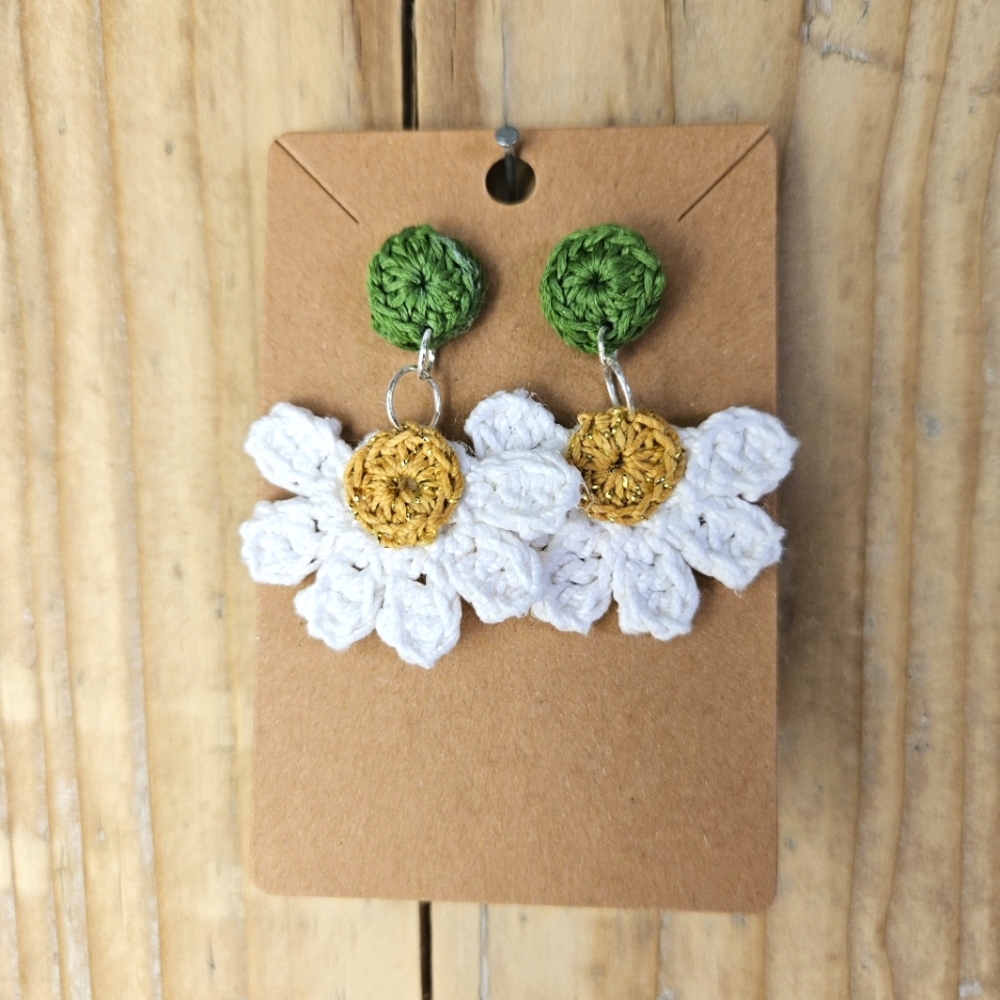 Crochet Daisy Earrings Hand Knitted